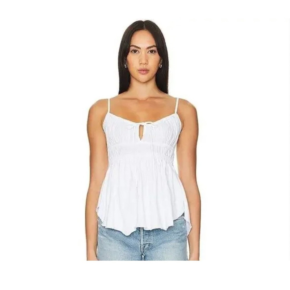 Free People We The Free Scarlett Tank Ivory White Smocked Peplum Top OB1940606 L